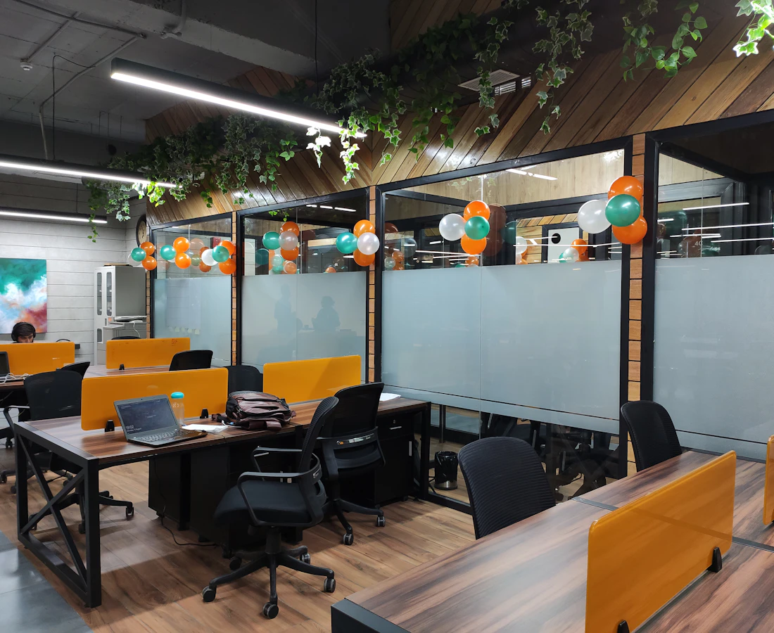 Bright co-working space with desks