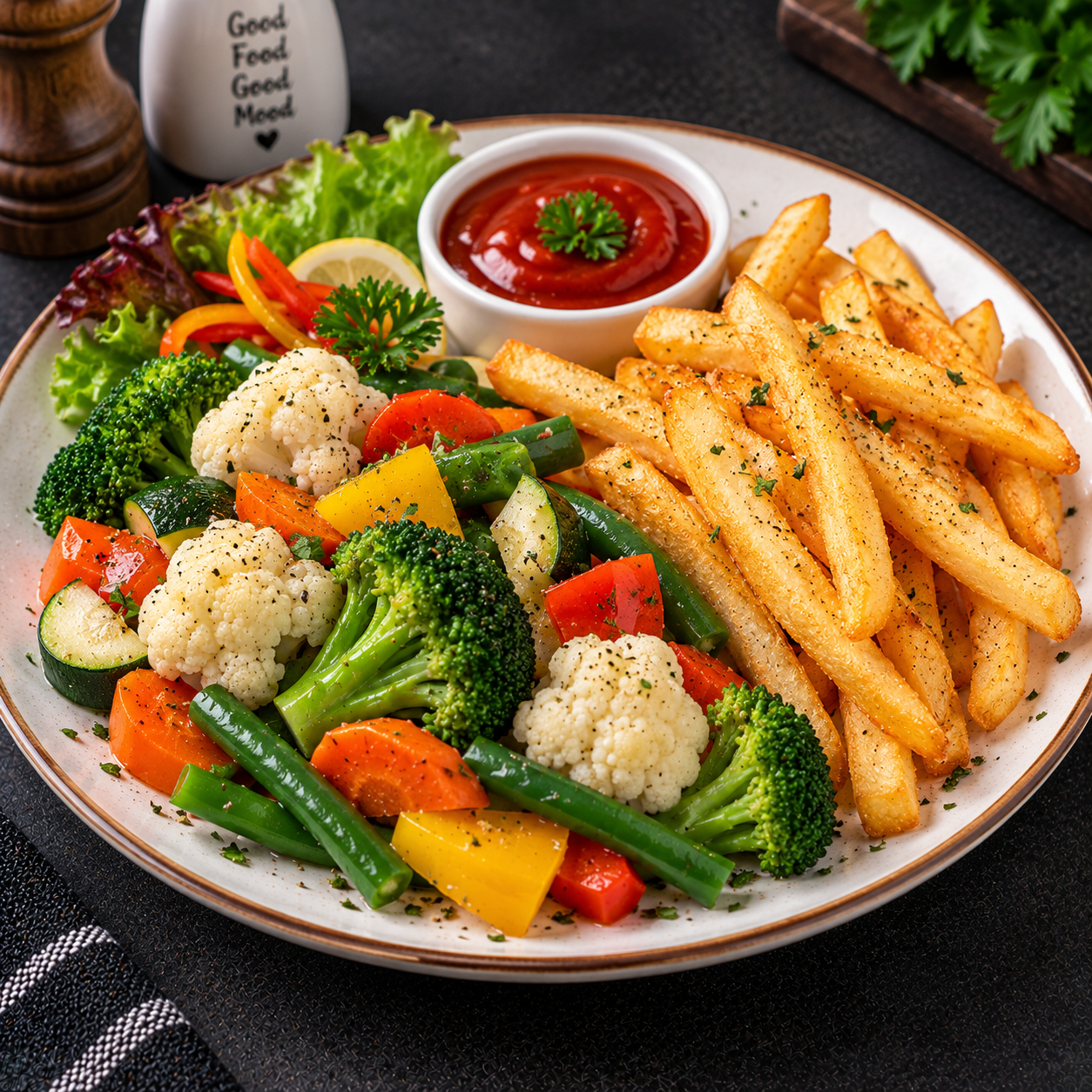 BOILED VEGI WITH FRENCH FRIES